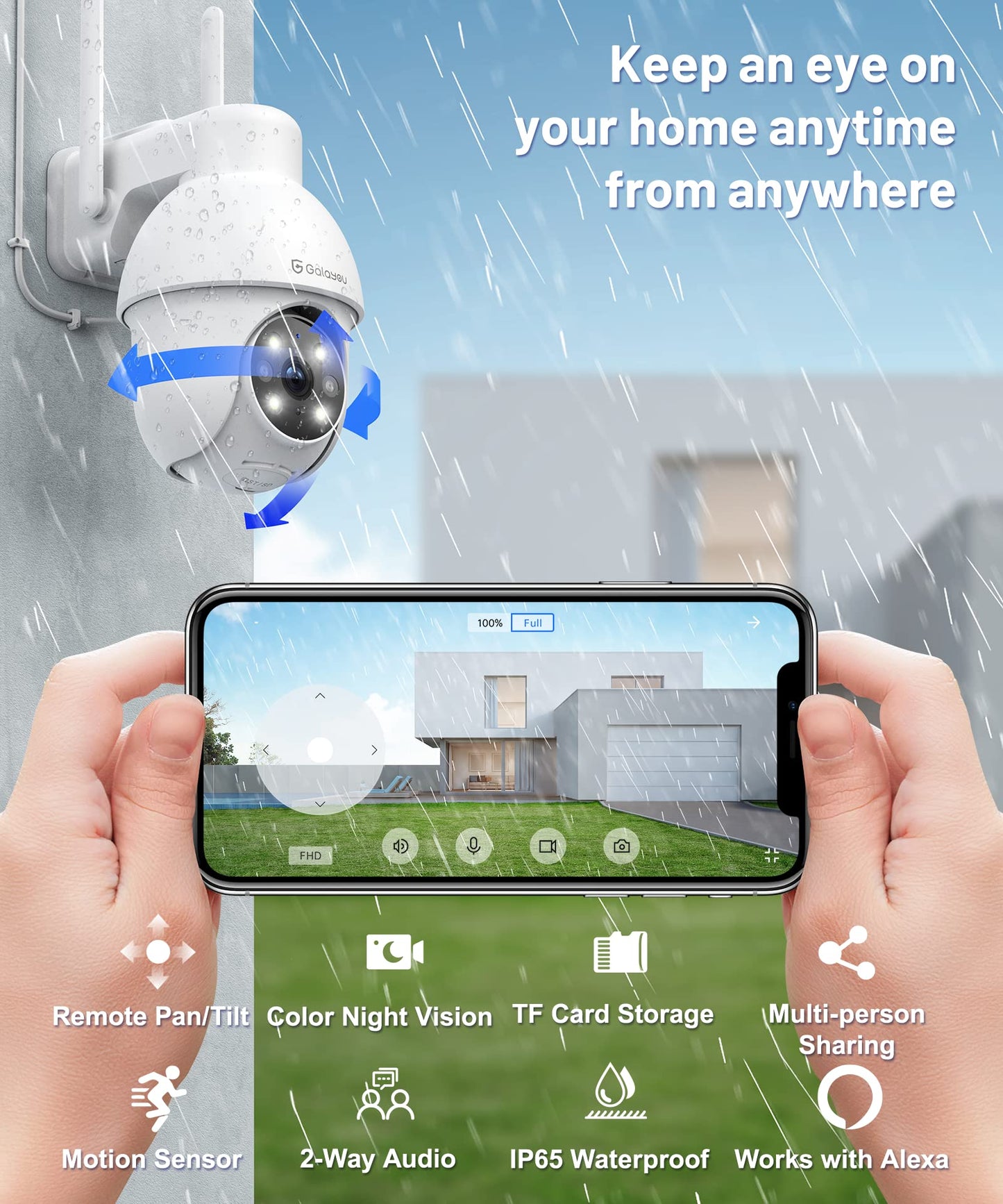 2K Outdoor WiFi Security Camera, 360° Pan-Tilt, Night Vision (Y4)