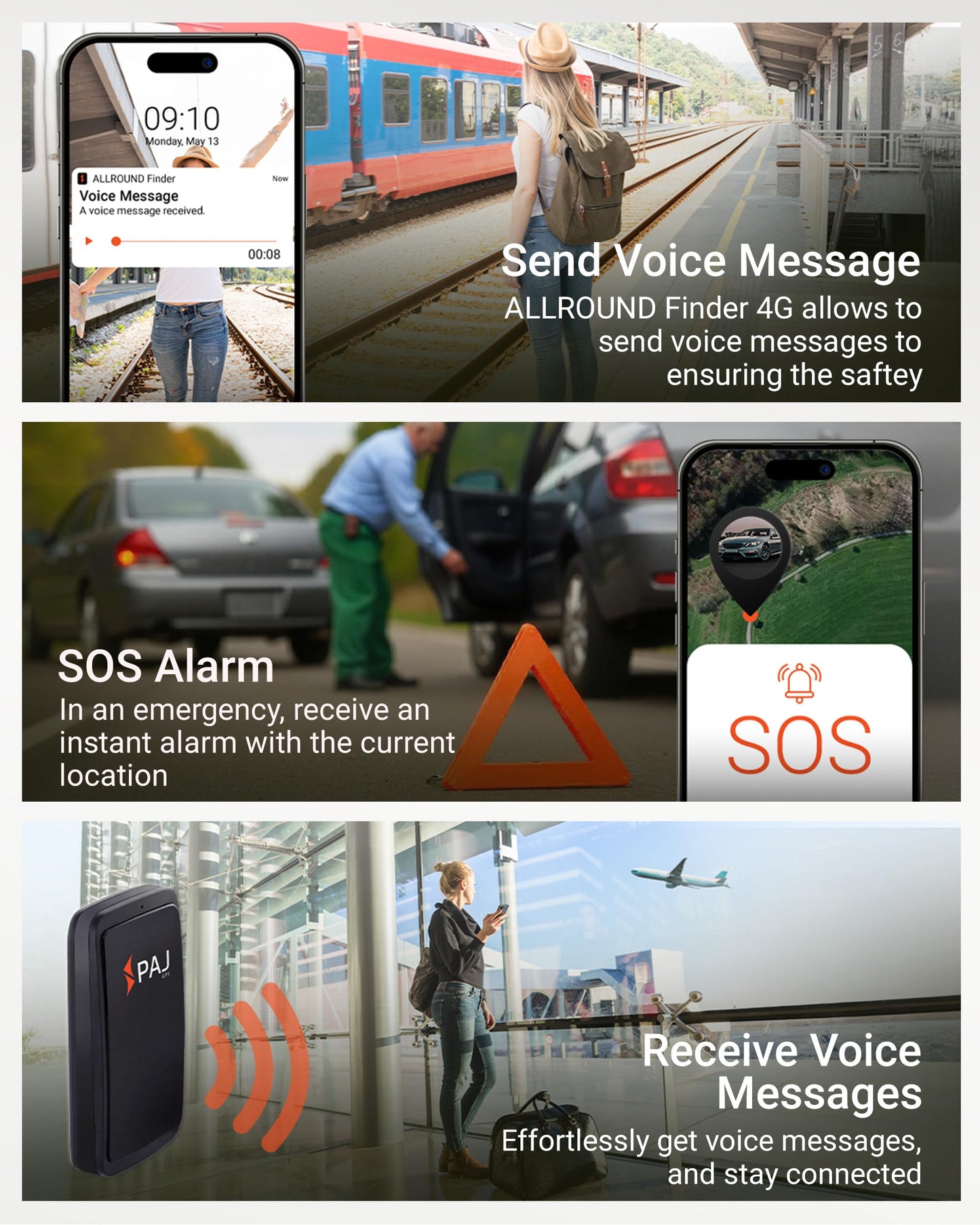 PAJ ALLROUND 4G GPS Tracker – Real-Time, SOS, 40-Day Battery