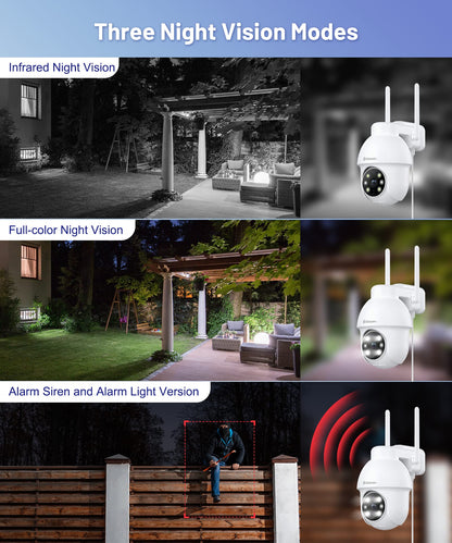 2K Outdoor WiFi Security Camera, 360° Pan-Tilt, Night Vision (Y4)